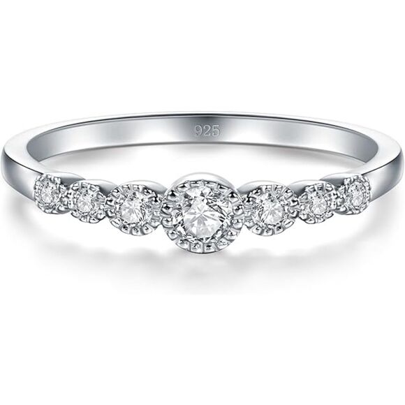 925 Sterling Silver Ring Cubic Zirconia Ring CZ Engagement Promise Ring - Picture 5 of 6